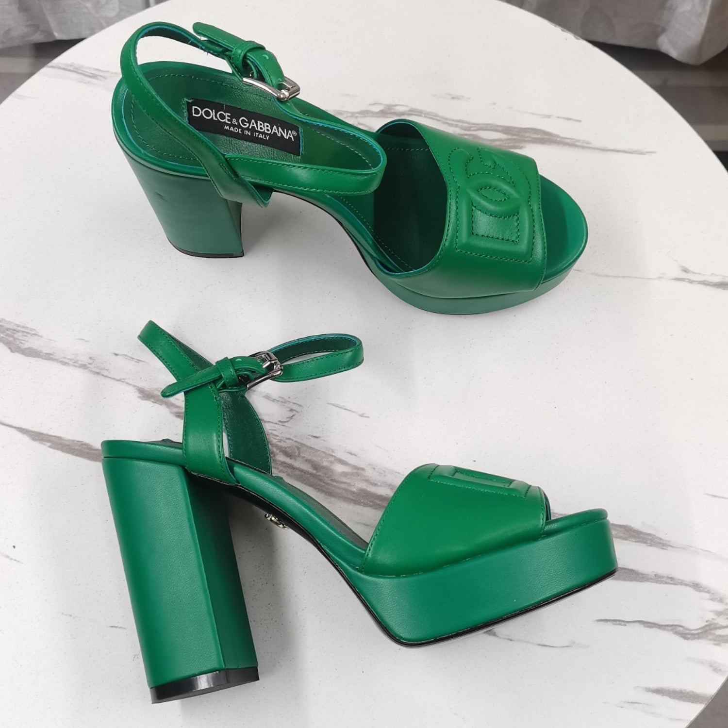 DG Green Platform Sandal with Logo, 11.5cm Heel