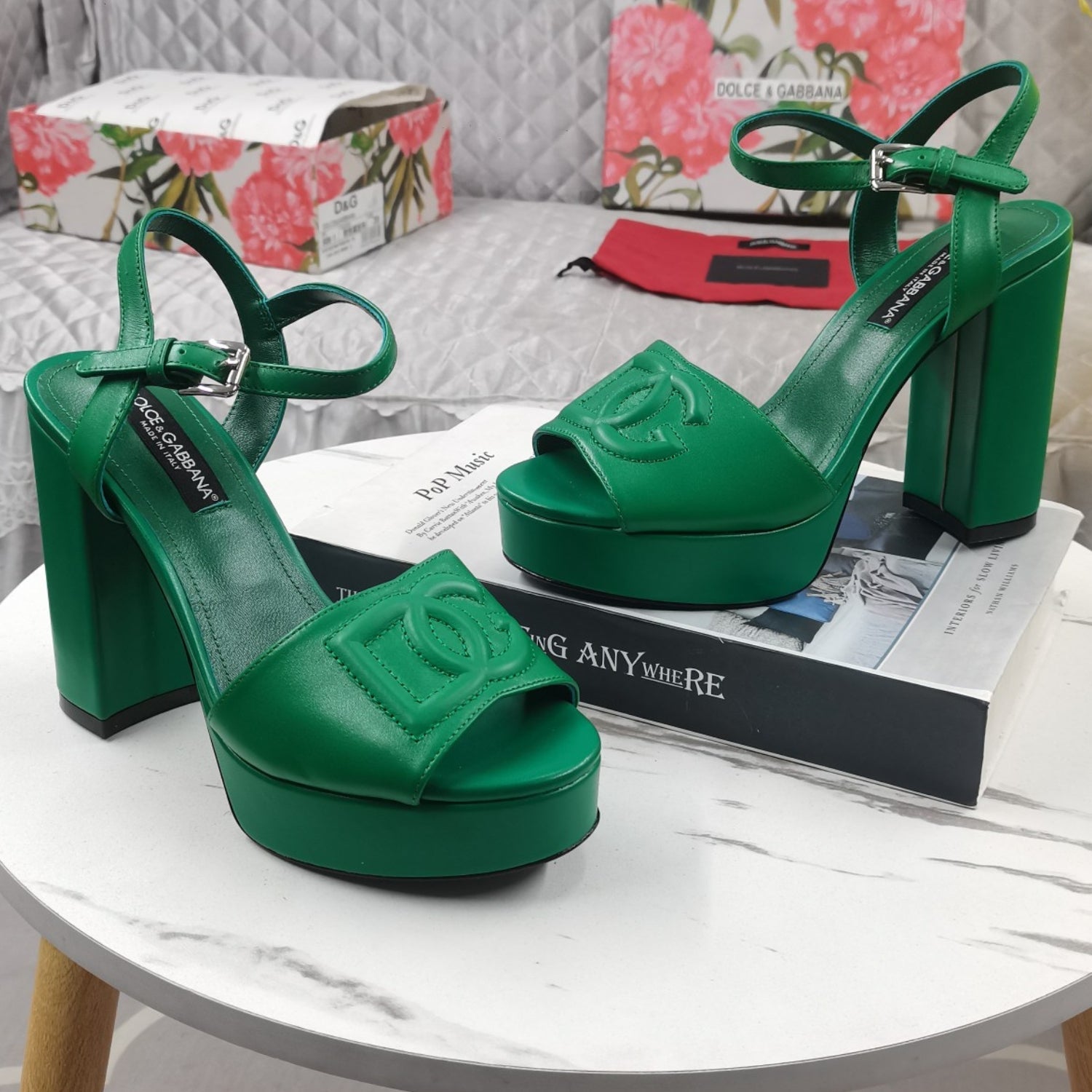DG Green Platform Sandal with Logo, 11.5cm Heel