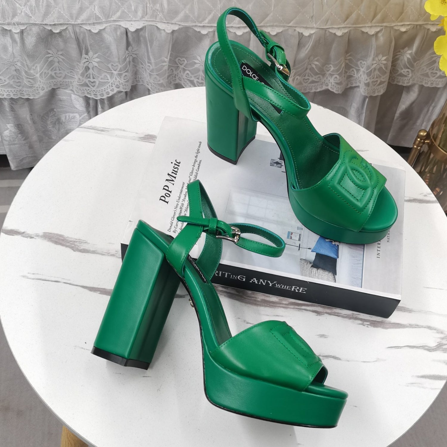 DG Green Platform Sandal with Logo, 11.5cm Heel