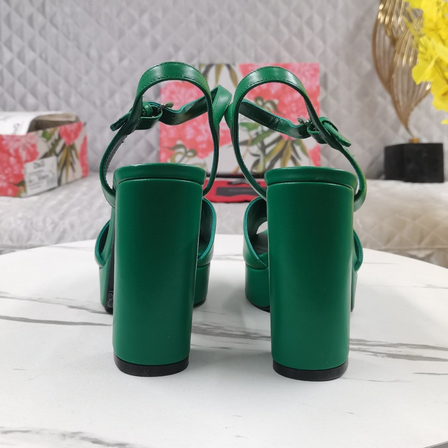 DG Green Platform Sandal with Logo, 11.5cm Heel