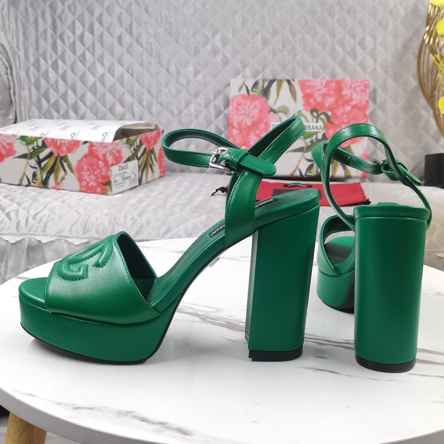DG Green Platform Sandal with Logo, 11.5cm Heel