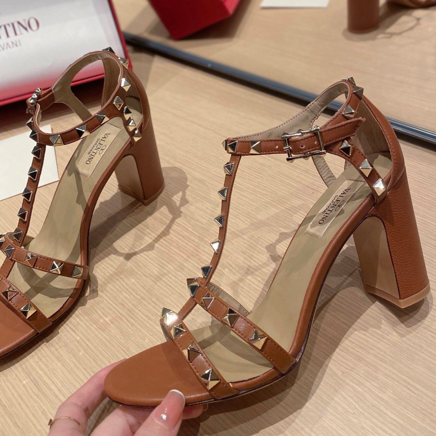 VLT Brown Leather Sandal with details, 8.5cm heel