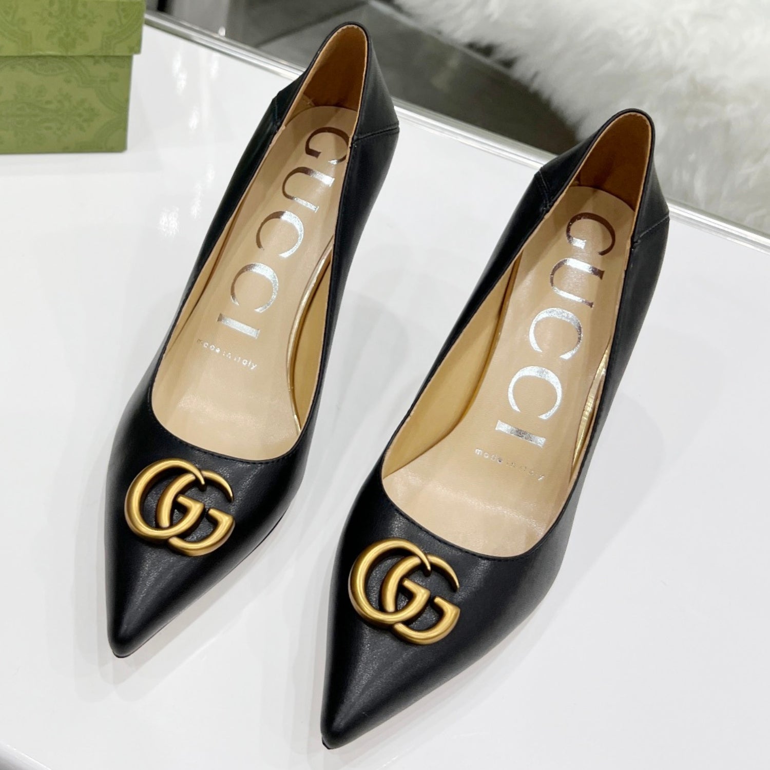 Matte Black GG Pumps with Logo, 7.5cm Heel