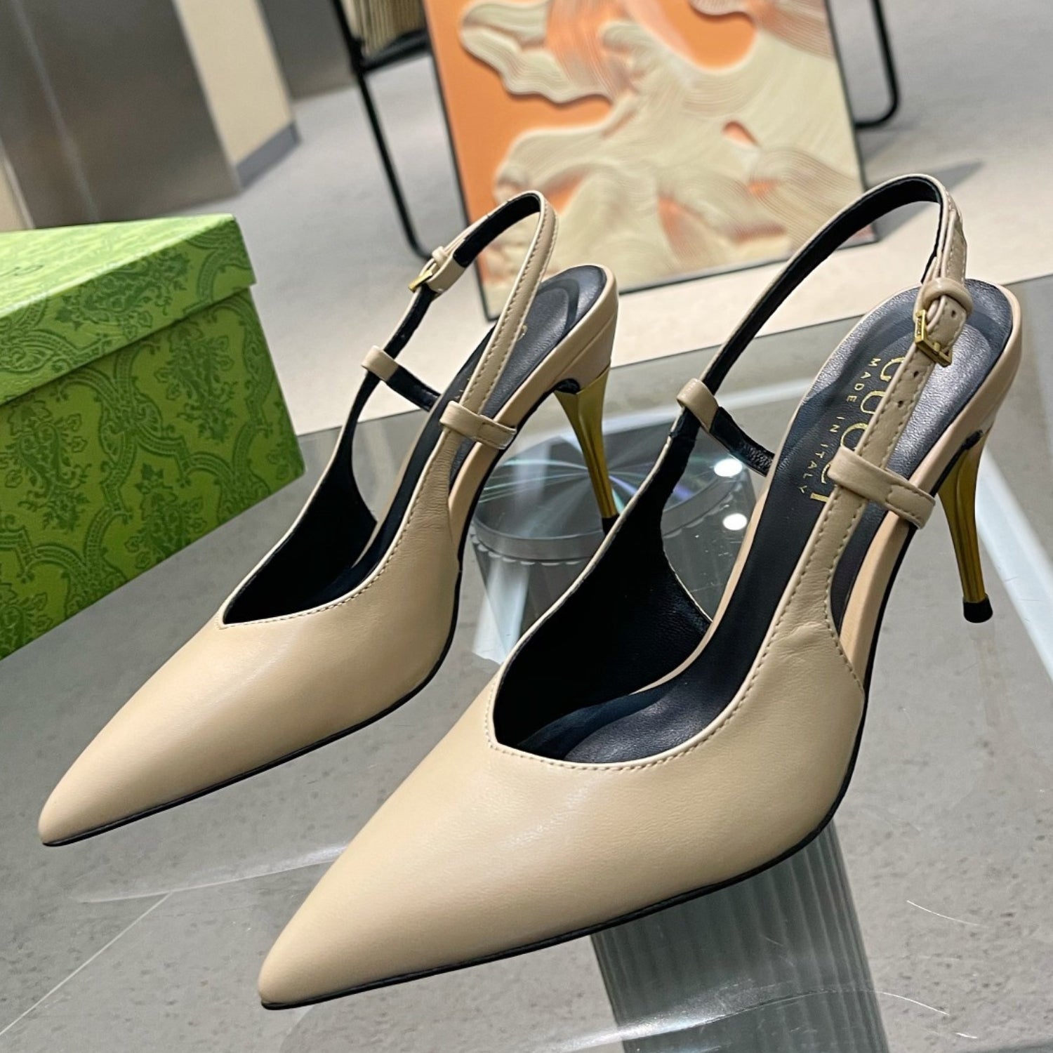 Beige GG Pumps, 8.5cm Heel