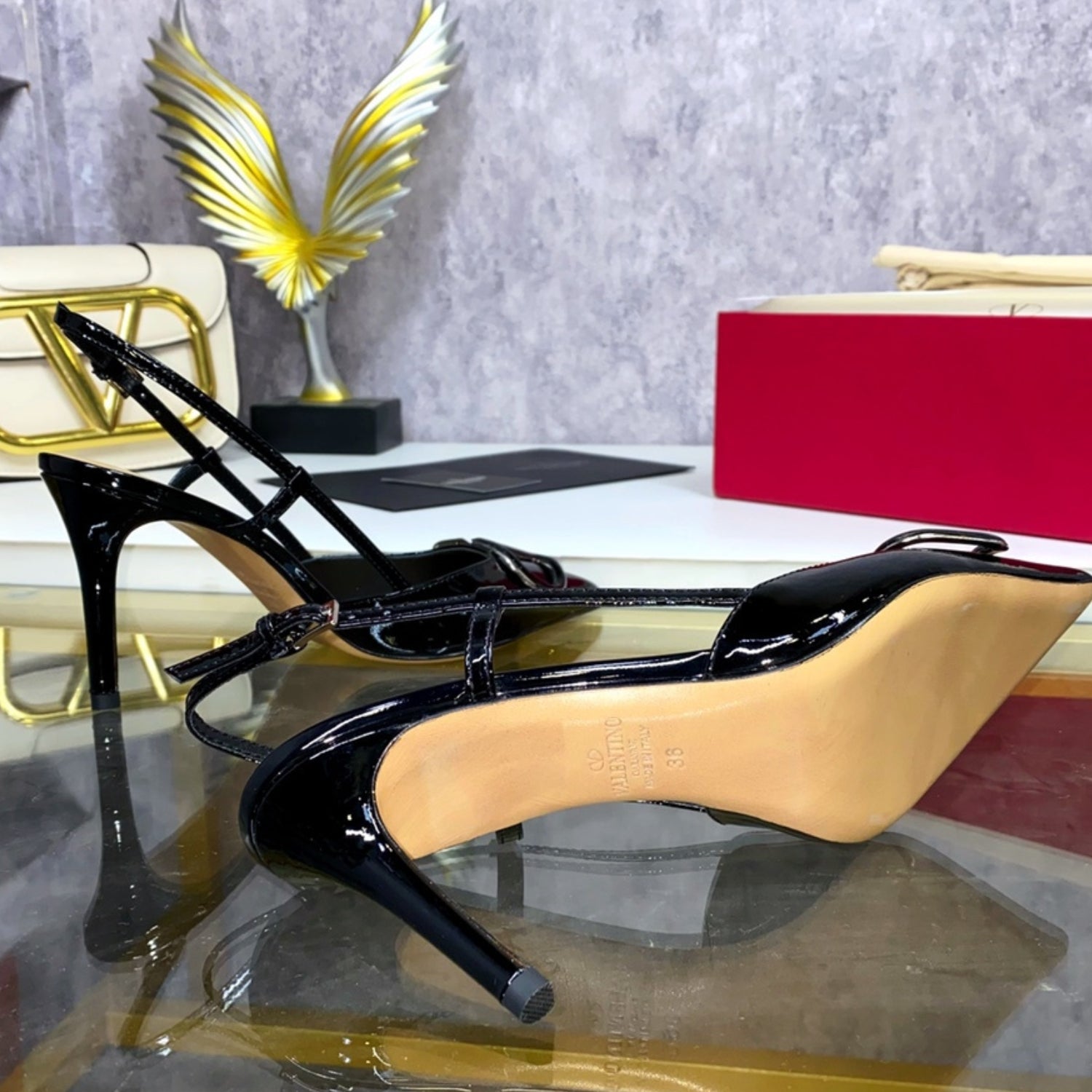 VLT Black Leather Pumps with Front Logo 8cm Heel