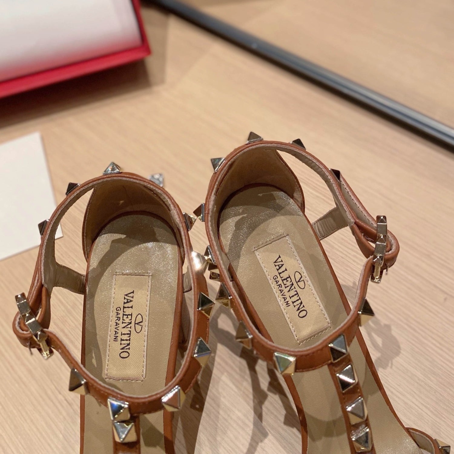 VLT Brown Leather Sandal with details, 8.5cm heel