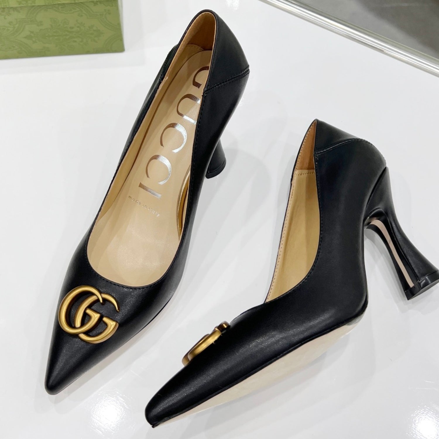 Matte Black GG Pumps with Logo, 7.5cm Heel