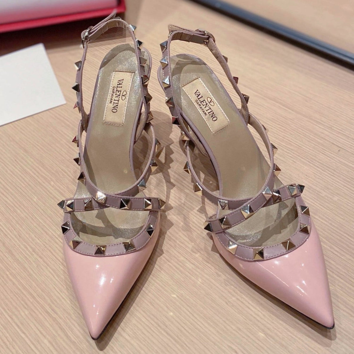 VLT Pink Leather Pumps with Upper Details, 9cm Heel
