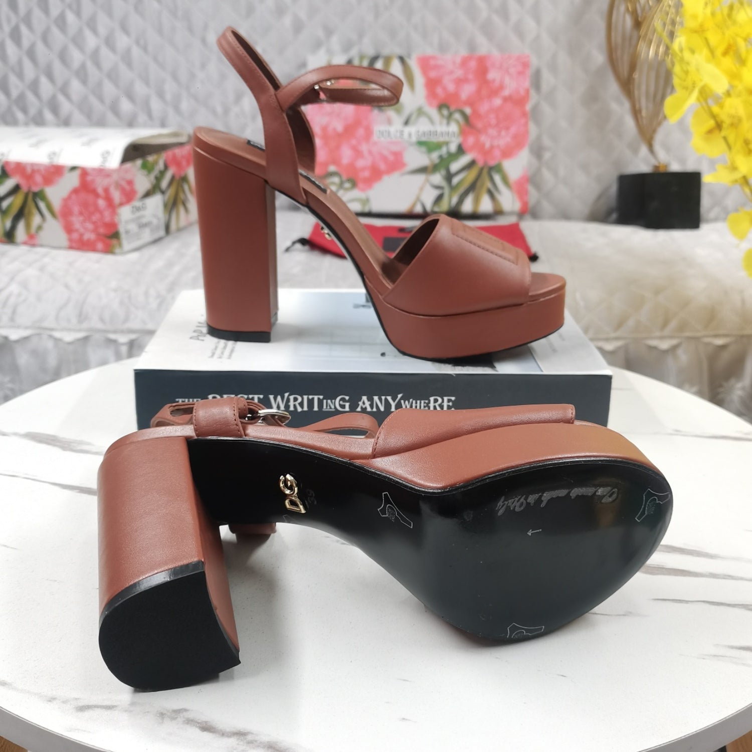 DG Brown Platform Sandal with Logo 11.5cm Heel