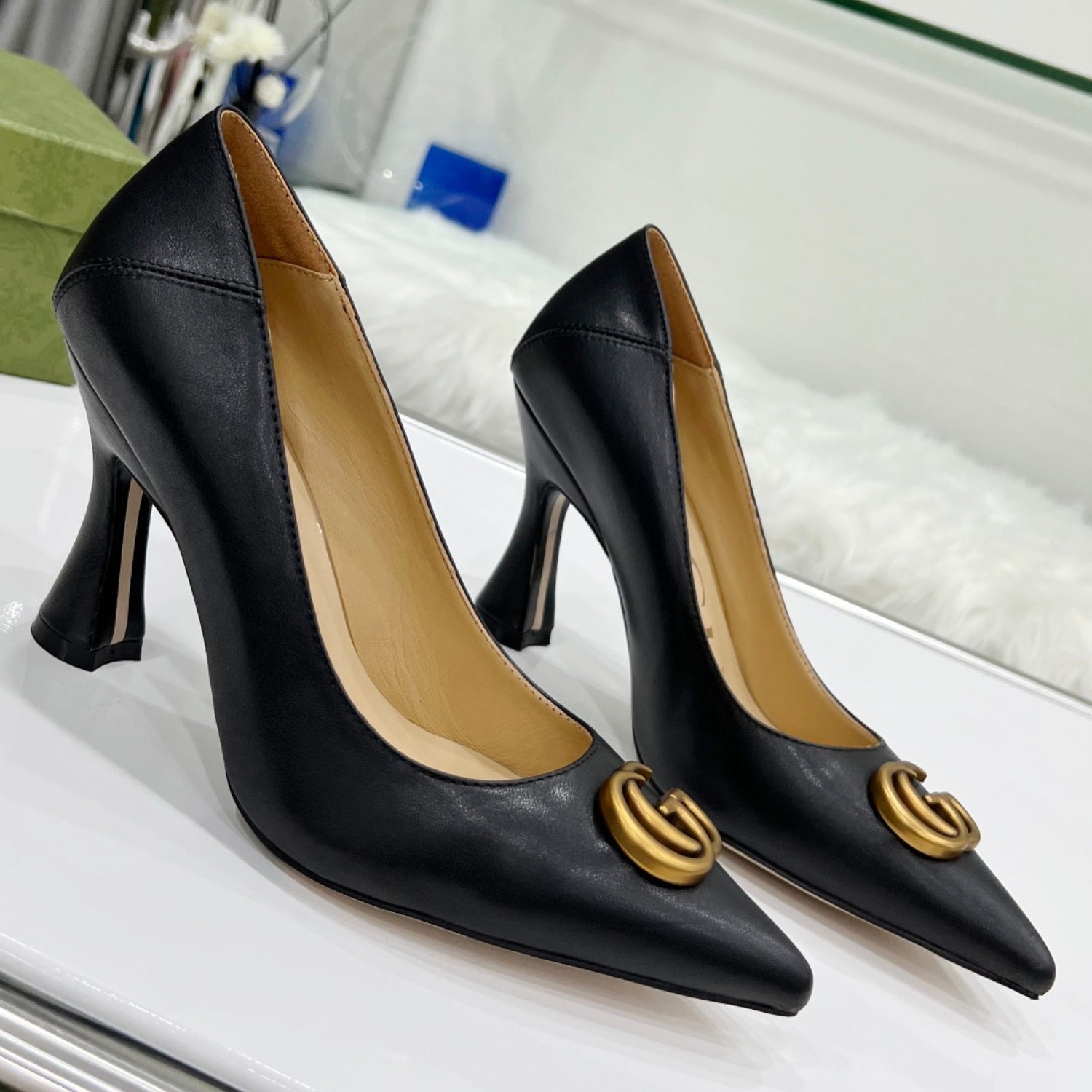 Matte Black GG Pumps with Logo, 7.5cm Heel