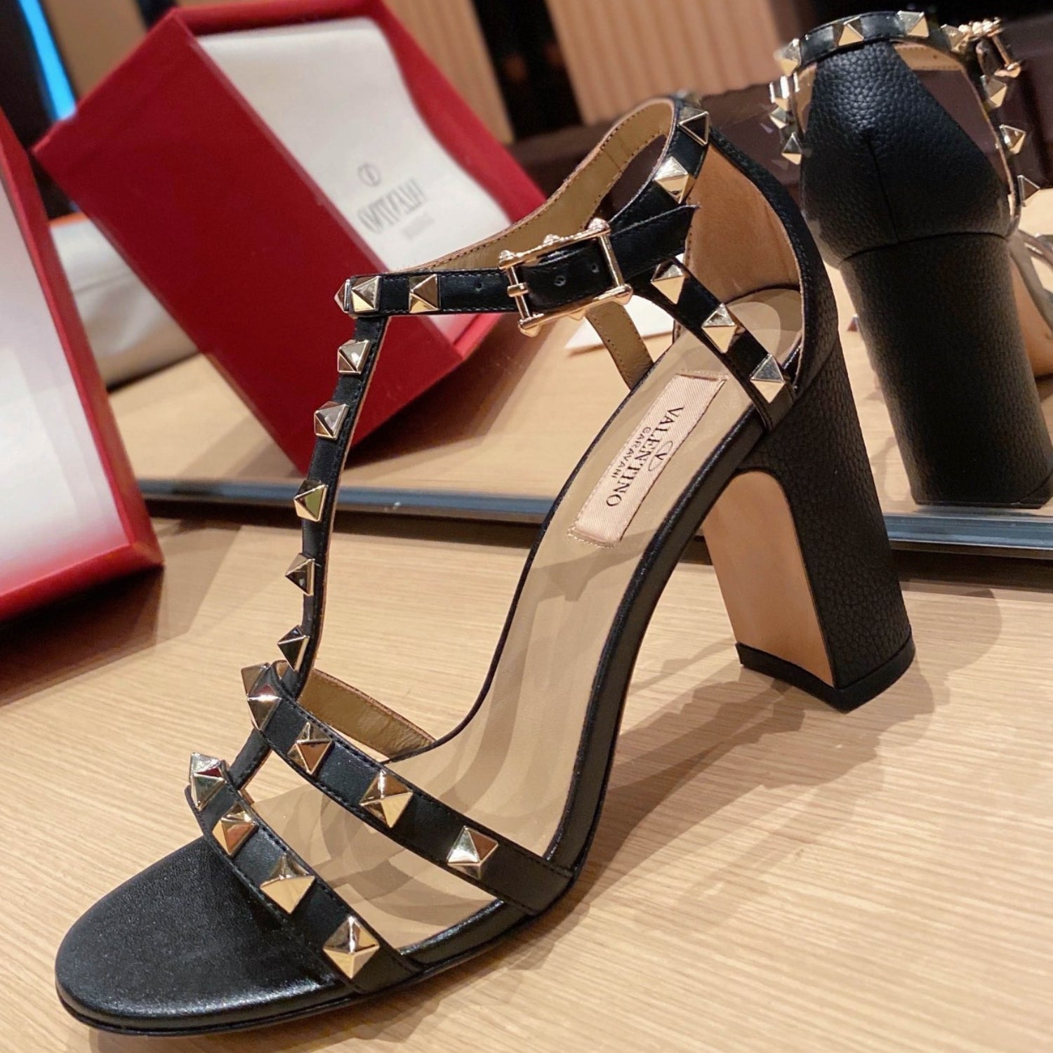 VLT Black Leather Sandal with details, 8.5cm heel