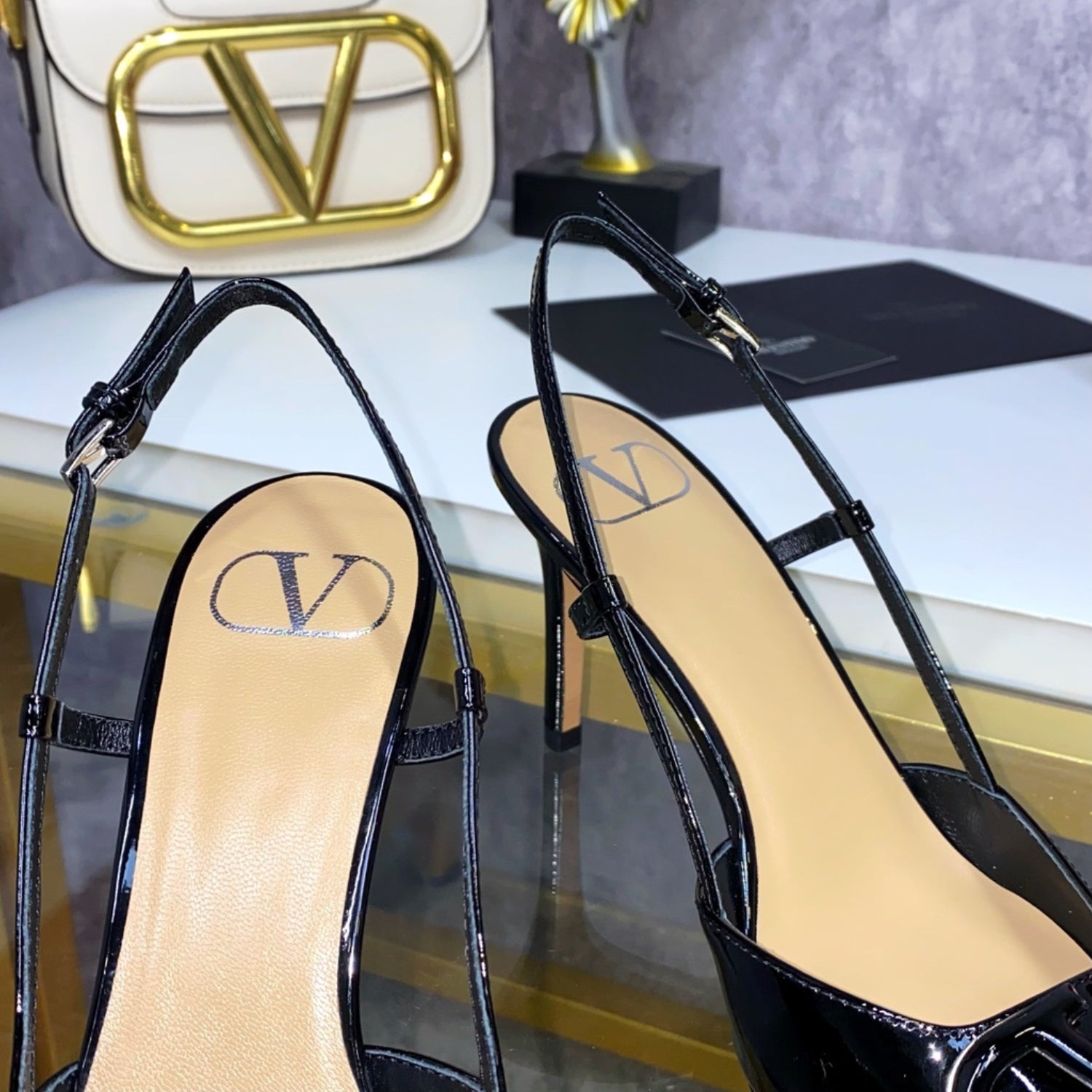 VLT Black Leather Pumps with Front Logo 8cm Heel