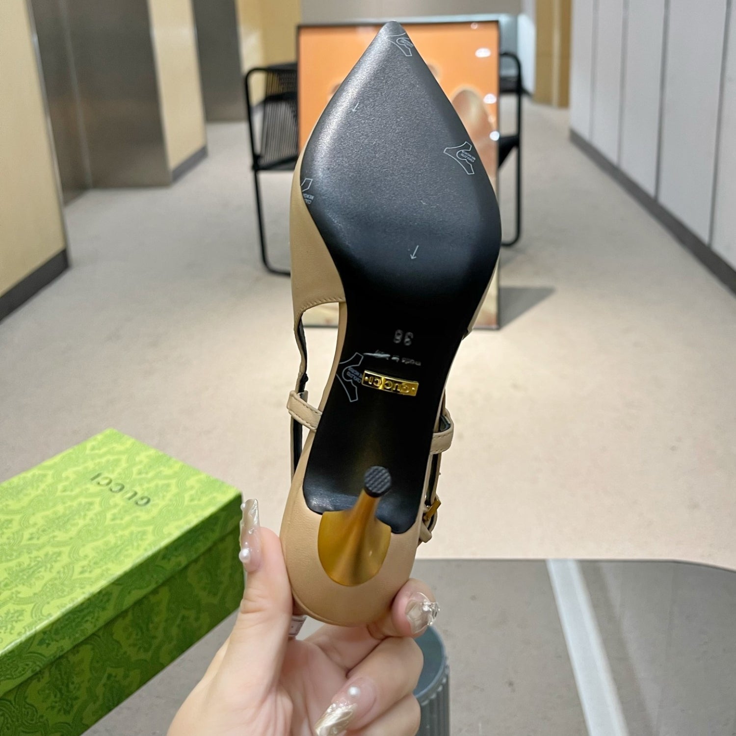 Beige GG Pumps, 8.5cm Heel