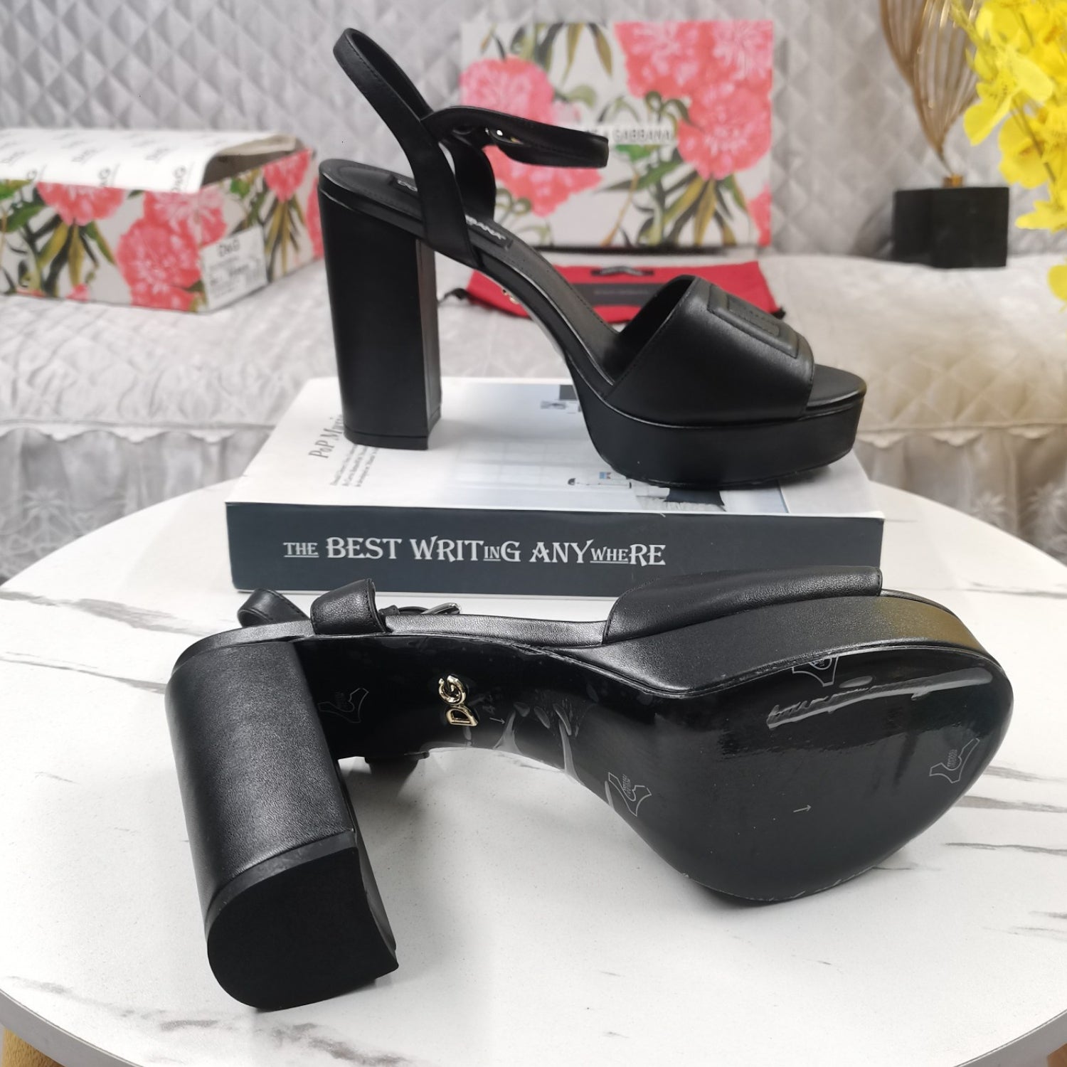 DG Black Platform Sandal with Logo, 11.5cm Heel