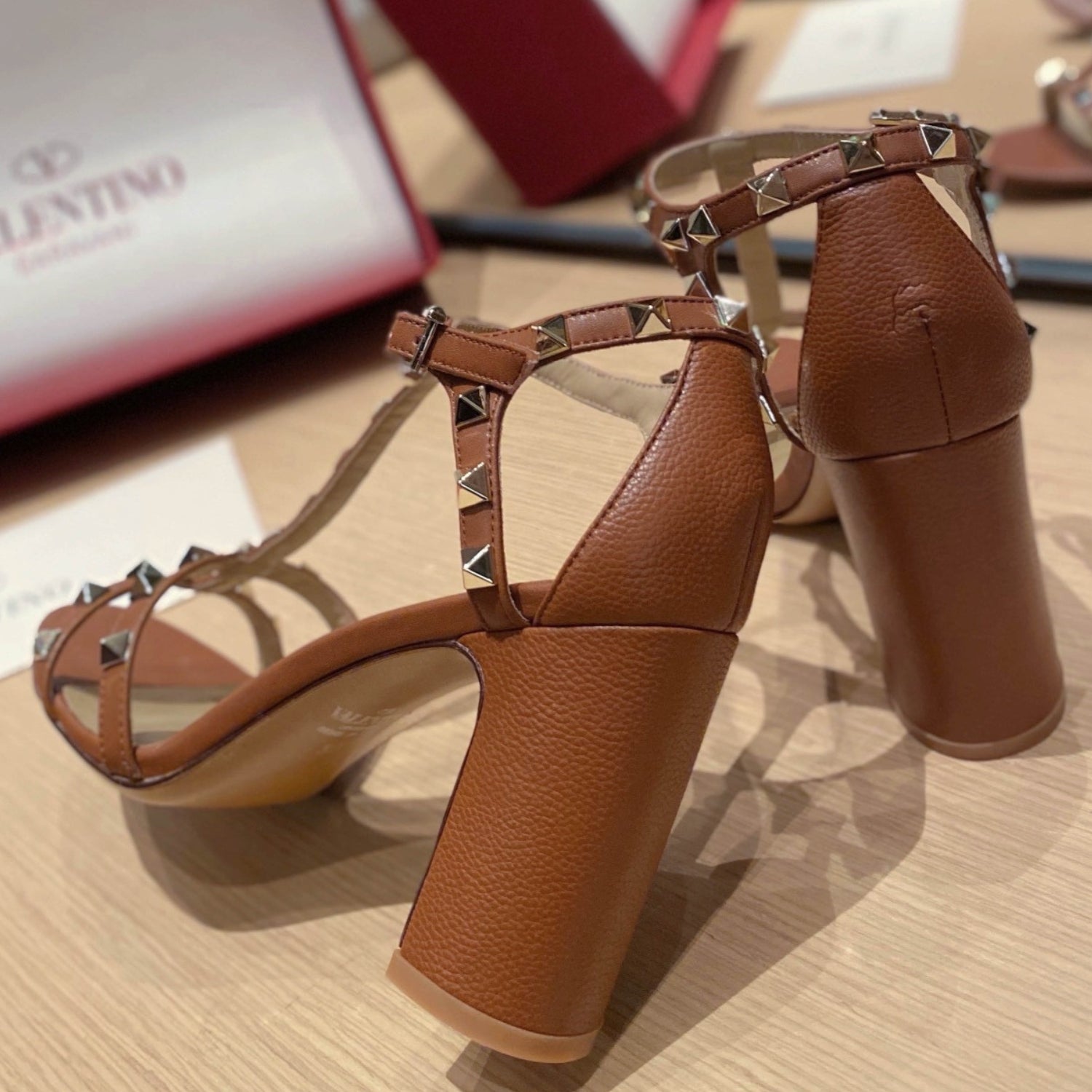 VLT Brown Leather Sandal with details, 8.5cm heel