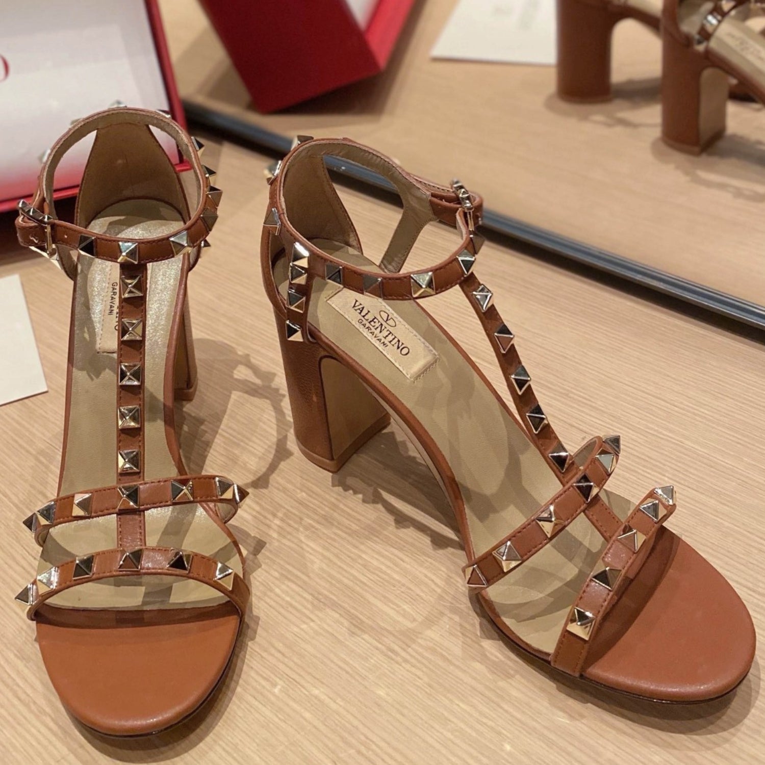 VLT Brown Leather Sandal with details, 8.5cm heel