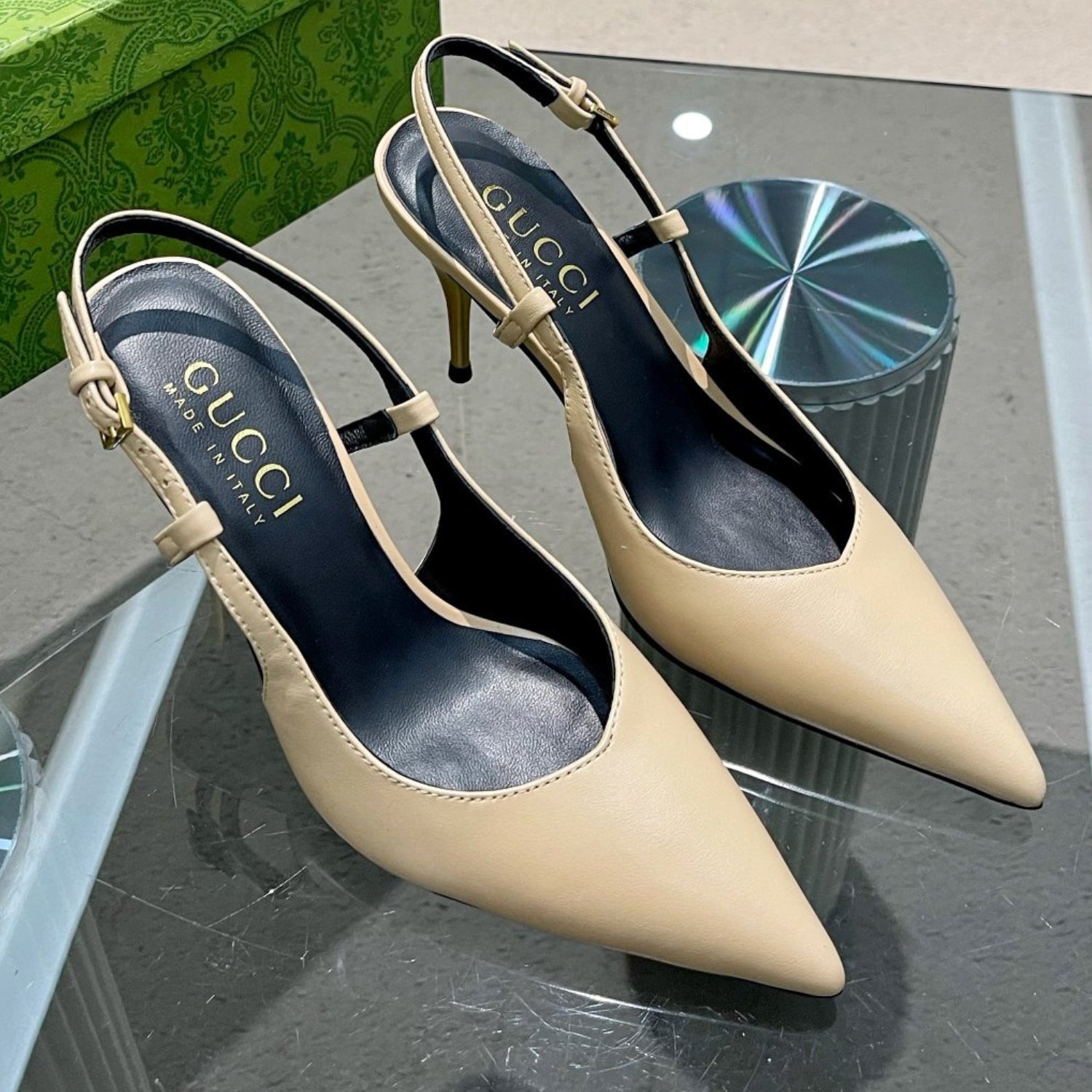 Beige GG Pumps, 8.5cm Heel