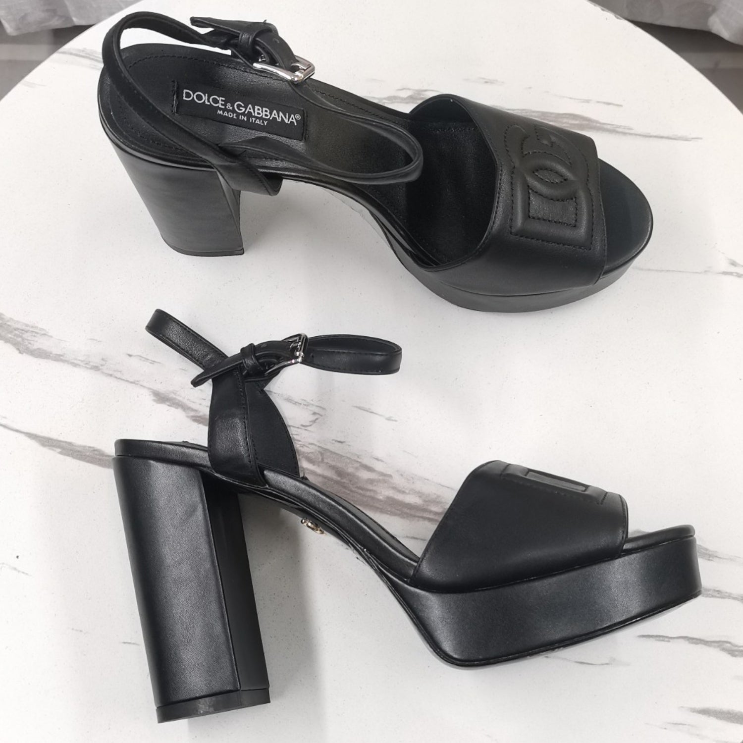 DG Black Platform Sandal with Logo, 11.5cm Heel