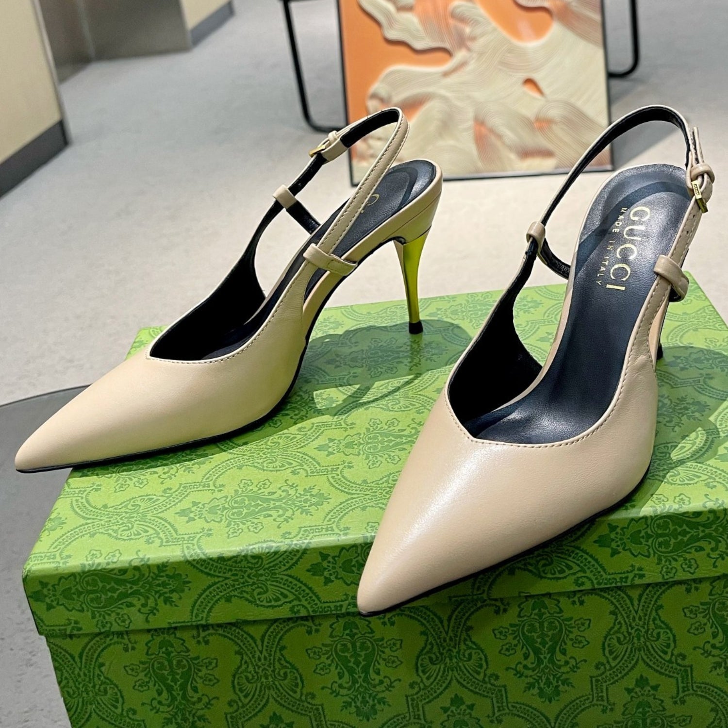 Beige GG Pumps, 8.5cm Heel