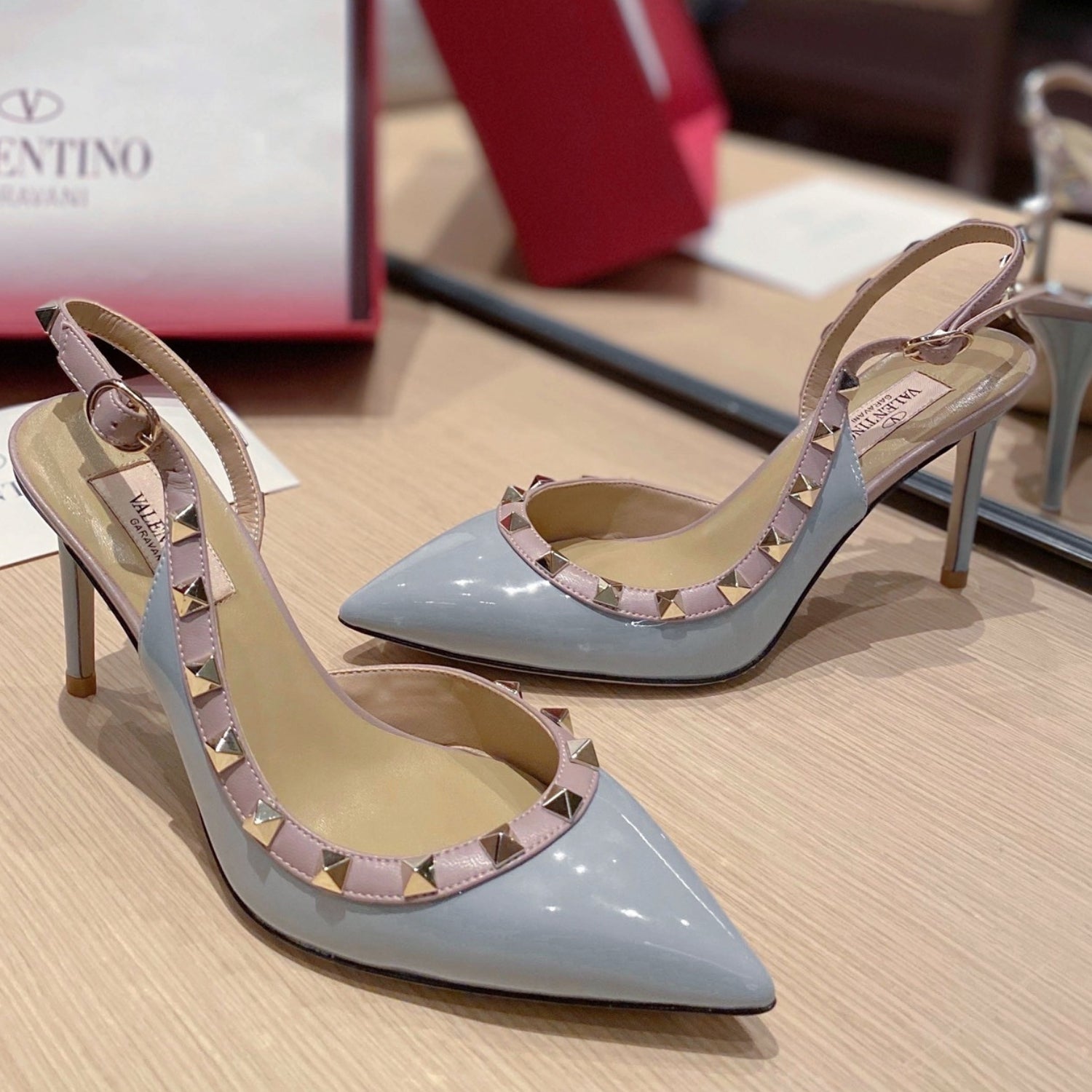 VLT Blue Leather Pumps with Side Details, 9cm Heel