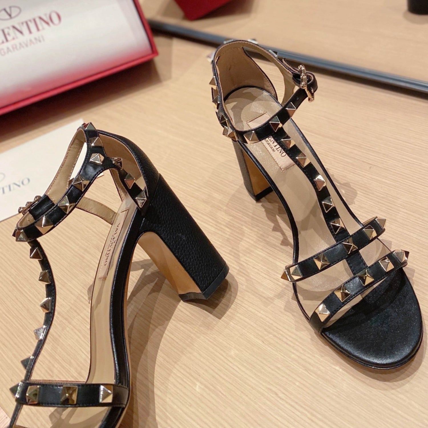 VLT Black Leather Sandal with details, 8.5cm heel