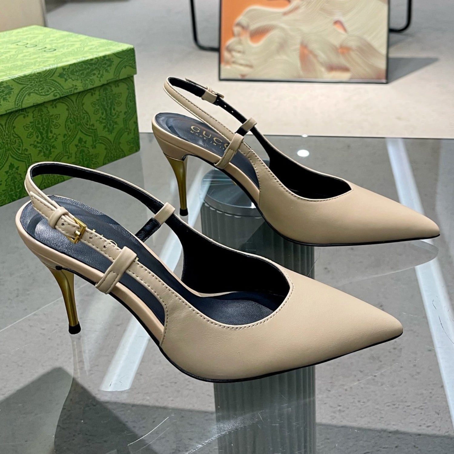 Beige GG Pumps, 8.5cm Heel