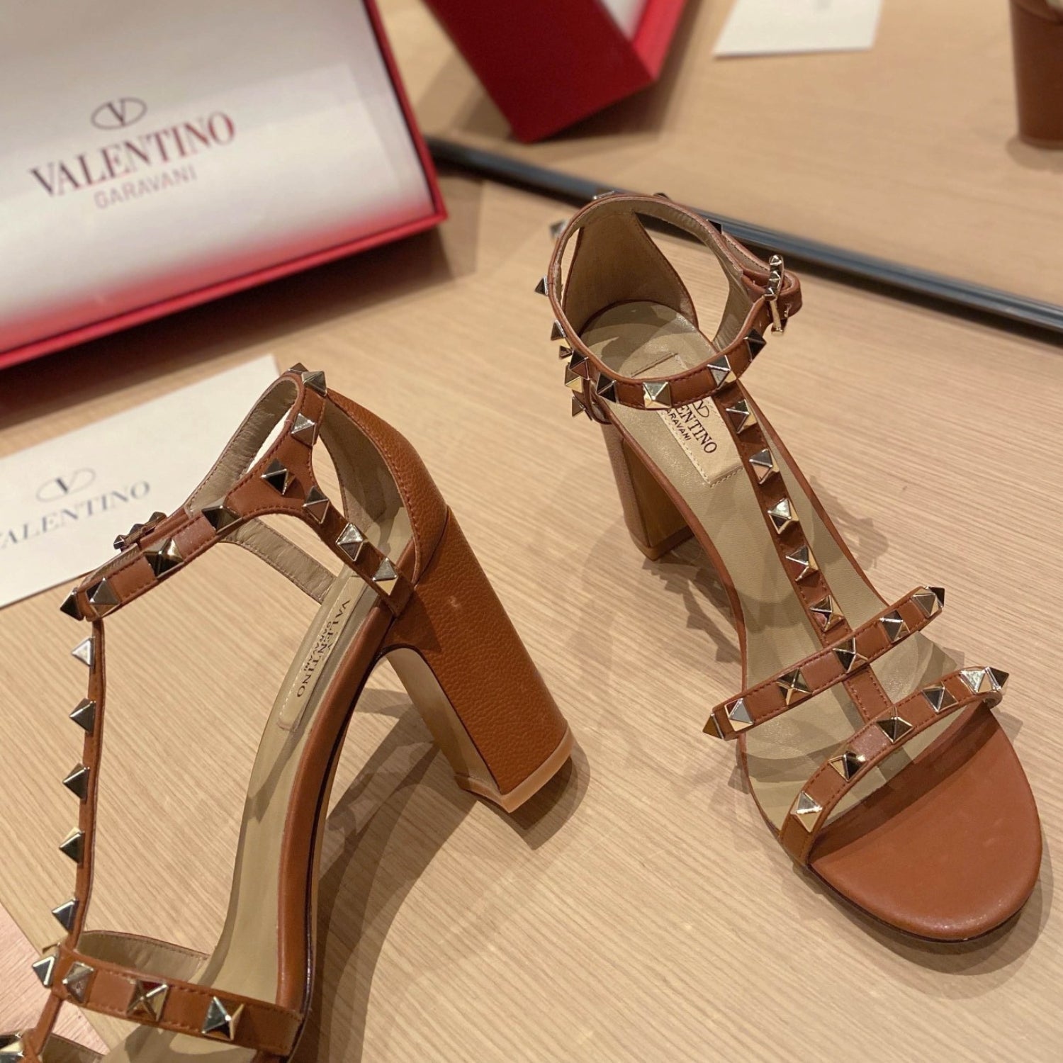 VLT Brown Leather Sandal with details, 8.5cm heel