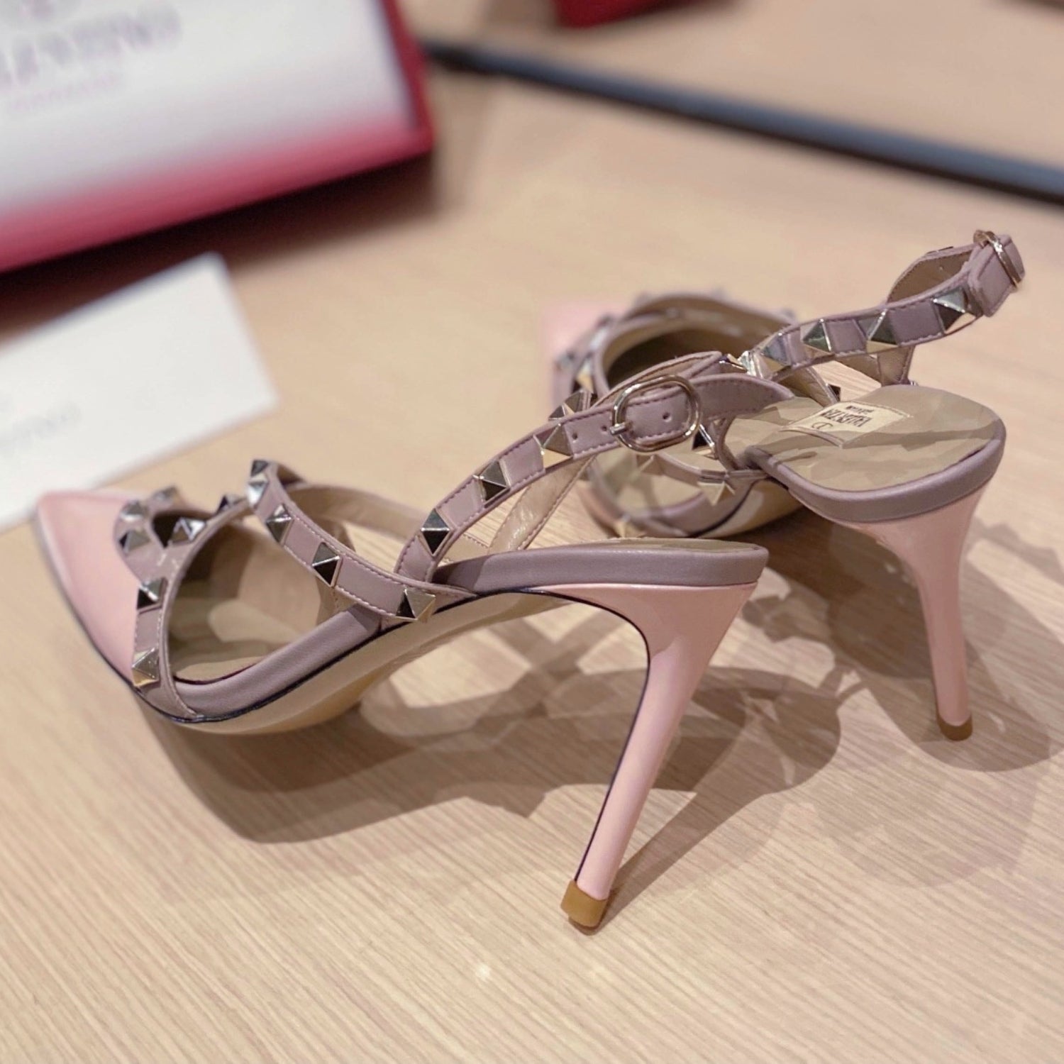 VLT Pink Leather Pumps with Upper Details, 9cm Heel