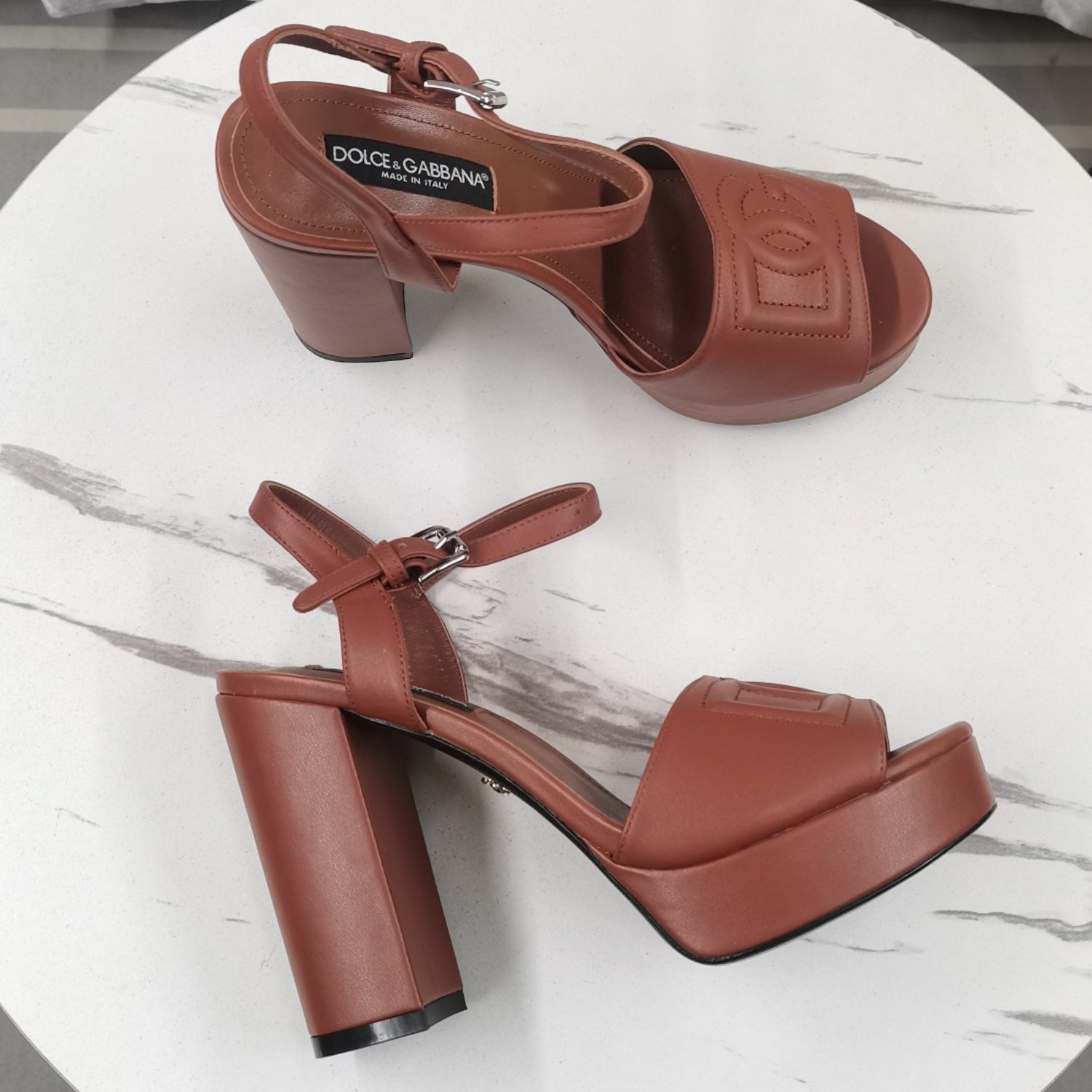 DG Brown Platform Sandal with Logo 11.5cm Heel