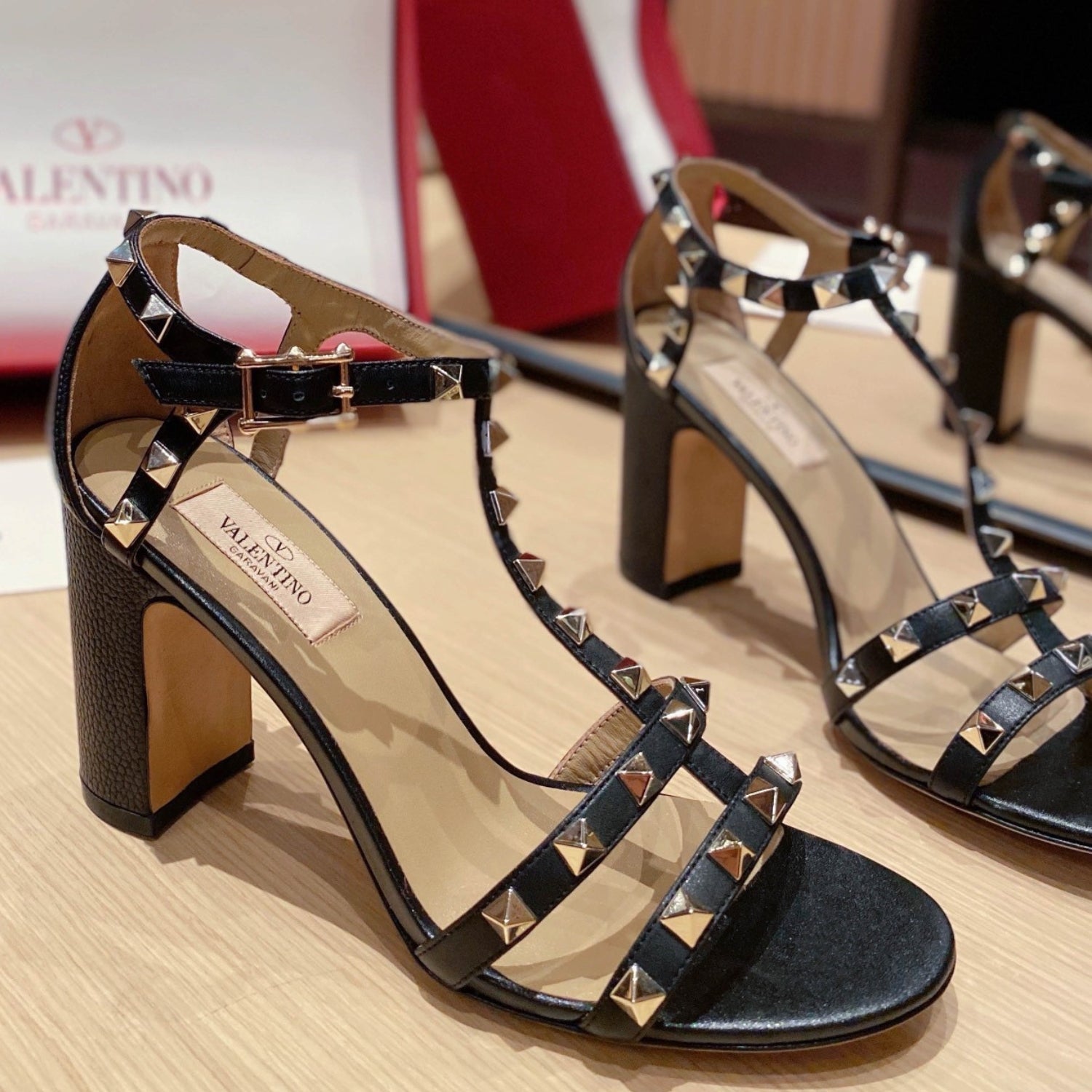 VLT Black Leather Sandal with details, 8.5cm heel