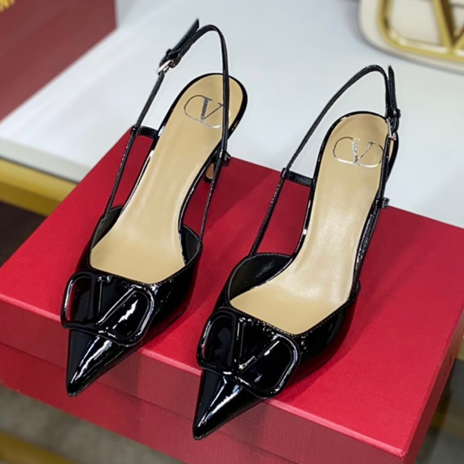 VLT Black Leather Pumps with Front Logo 8cm Heel