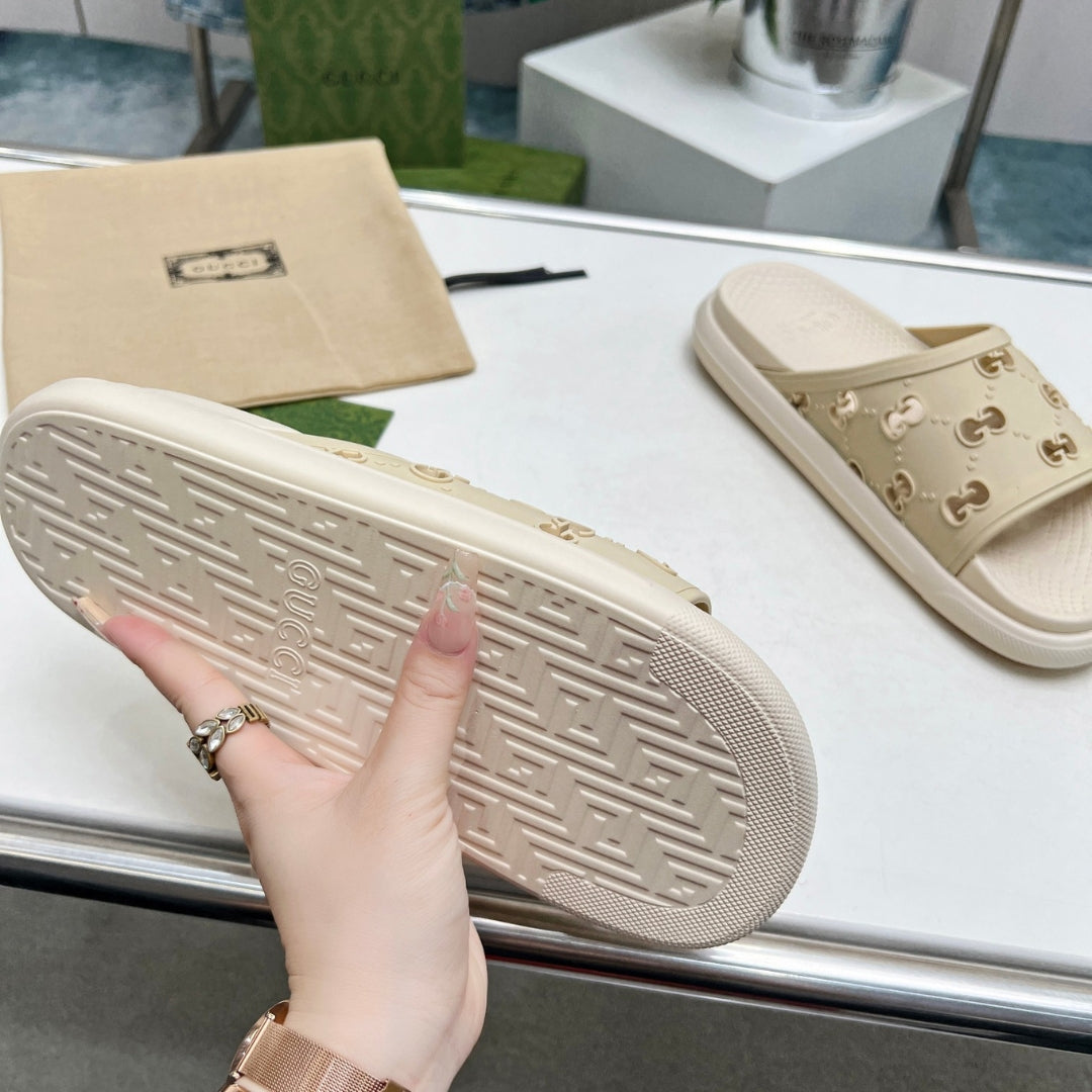 Beige GG Slide Flip Flops Details