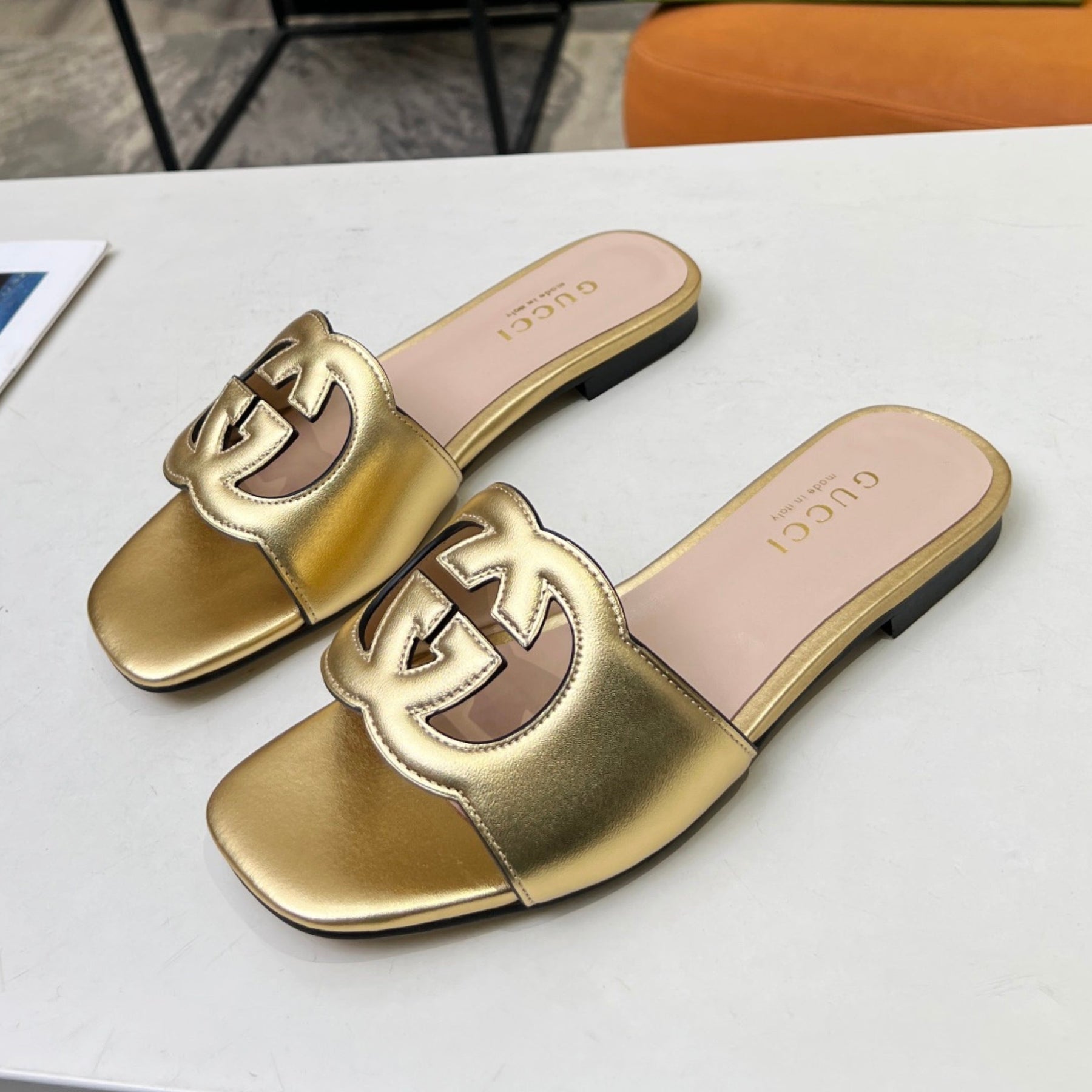 GG Leather Sandal with Gold GG Interlocking