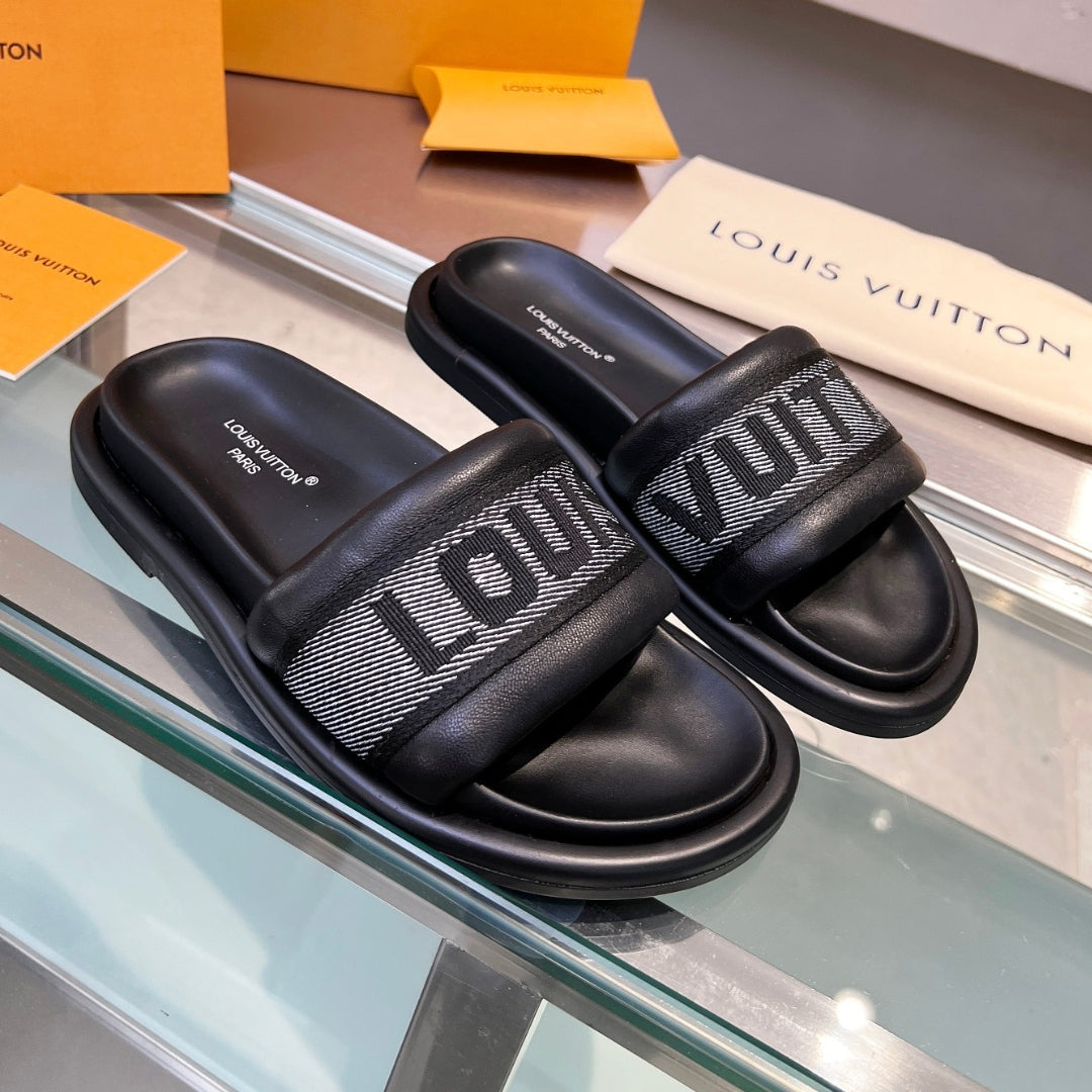 LV Black #3 Leather Slide Sandal
