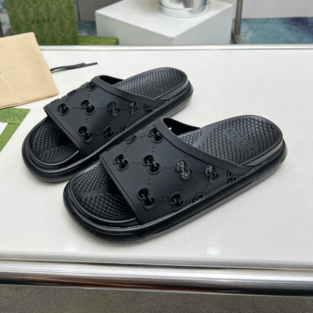 Black GG Slide Flip Flops Details