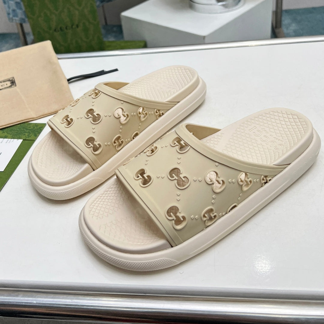 Beige GG Slide Flip Flops Details
