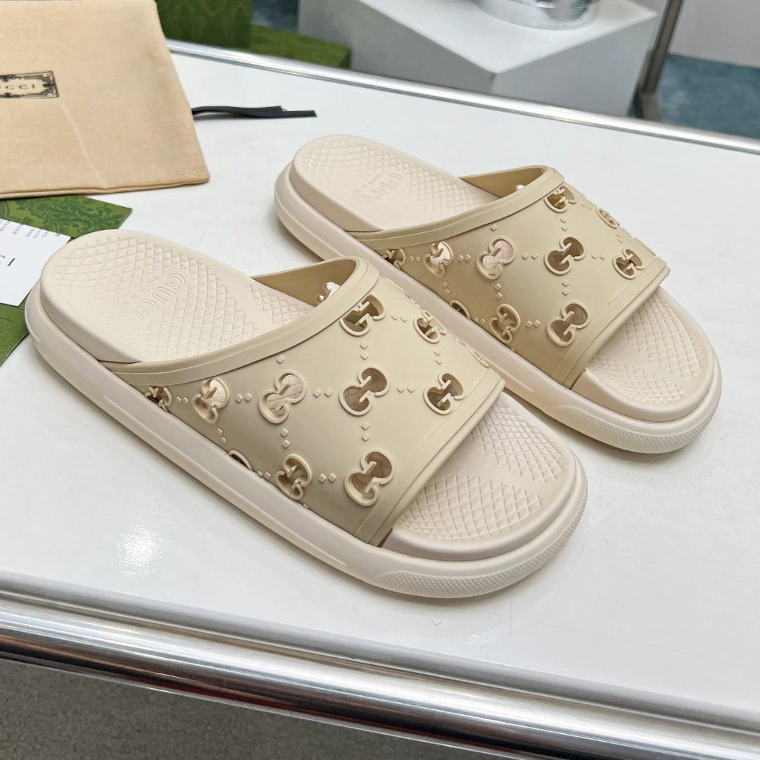 Beige GG Slide Flip Flops Details