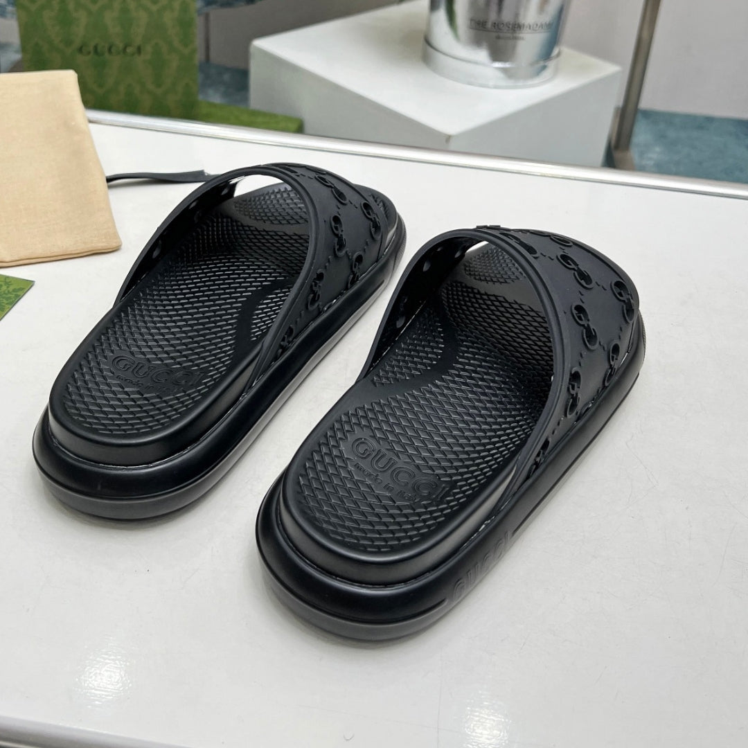 Black GG Slide Flip Flops Details