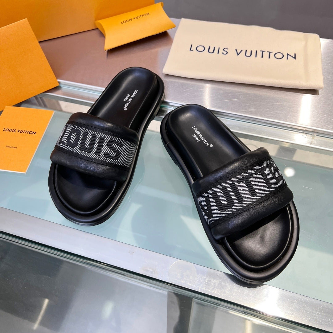 LV Black #3 Leather Slide Sandal