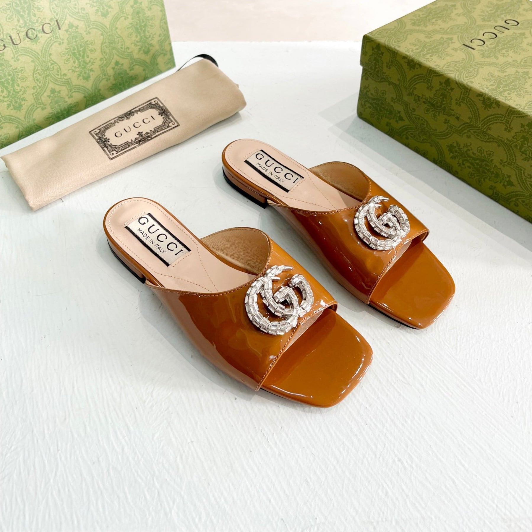 GG Flat Sandal with Double GG Brown