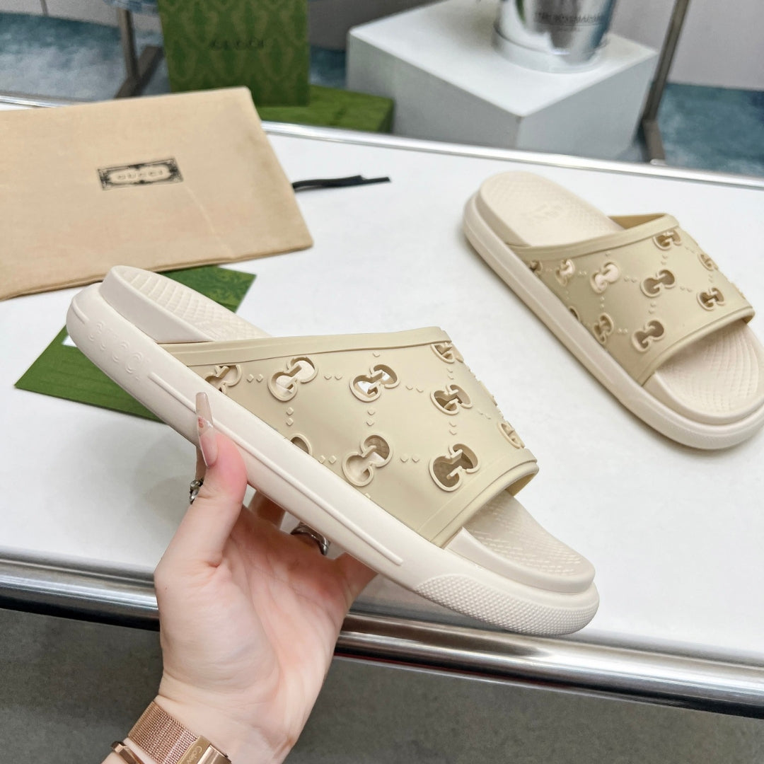 Beige GG Slide Flip Flops Details