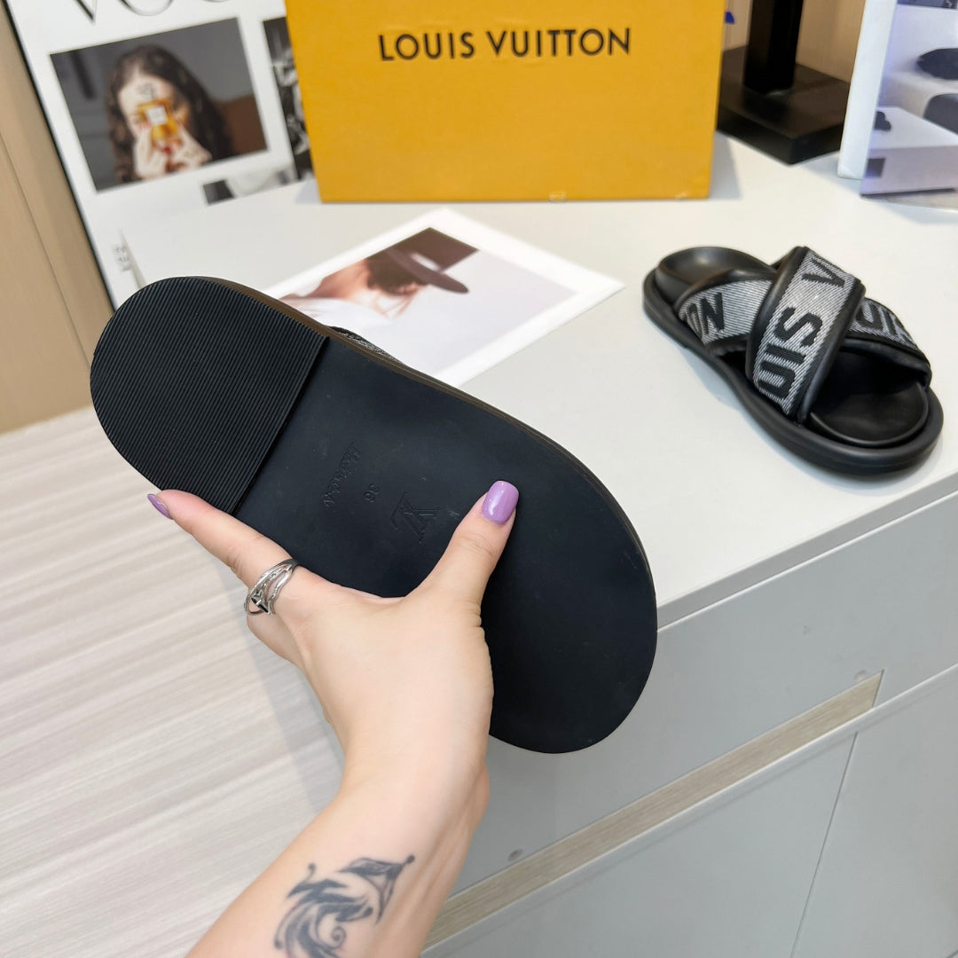 LV Black #2 Leather Slide Sandal