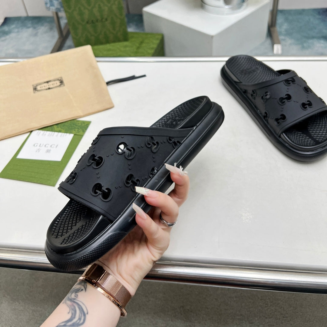 Black GG Slide Flip Flops Details