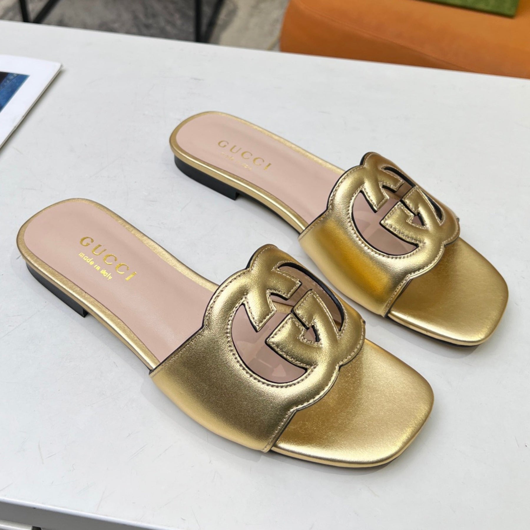 GG Leather Sandal with Gold GG Interlocking