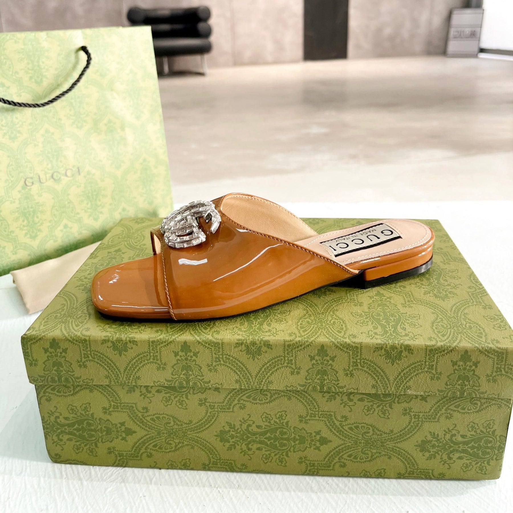 GG Flat Sandal with Double GG Brown