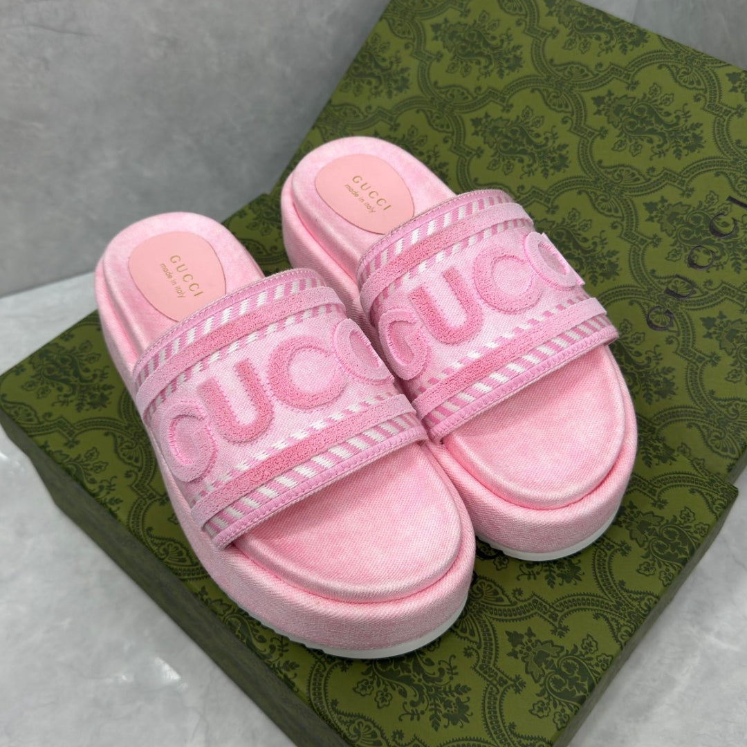 GG Pink Slide Platform Sandal with Logo