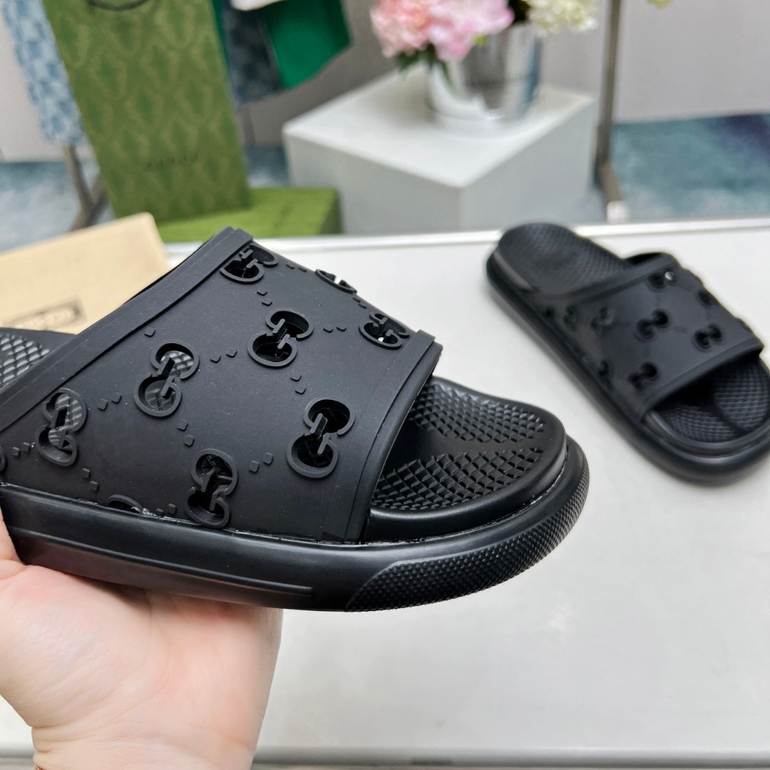 Black GG Slide Flip Flops Details