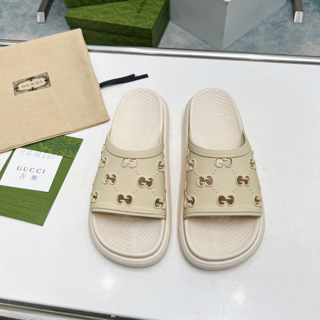 Beige GG Slide Flip Flops Details