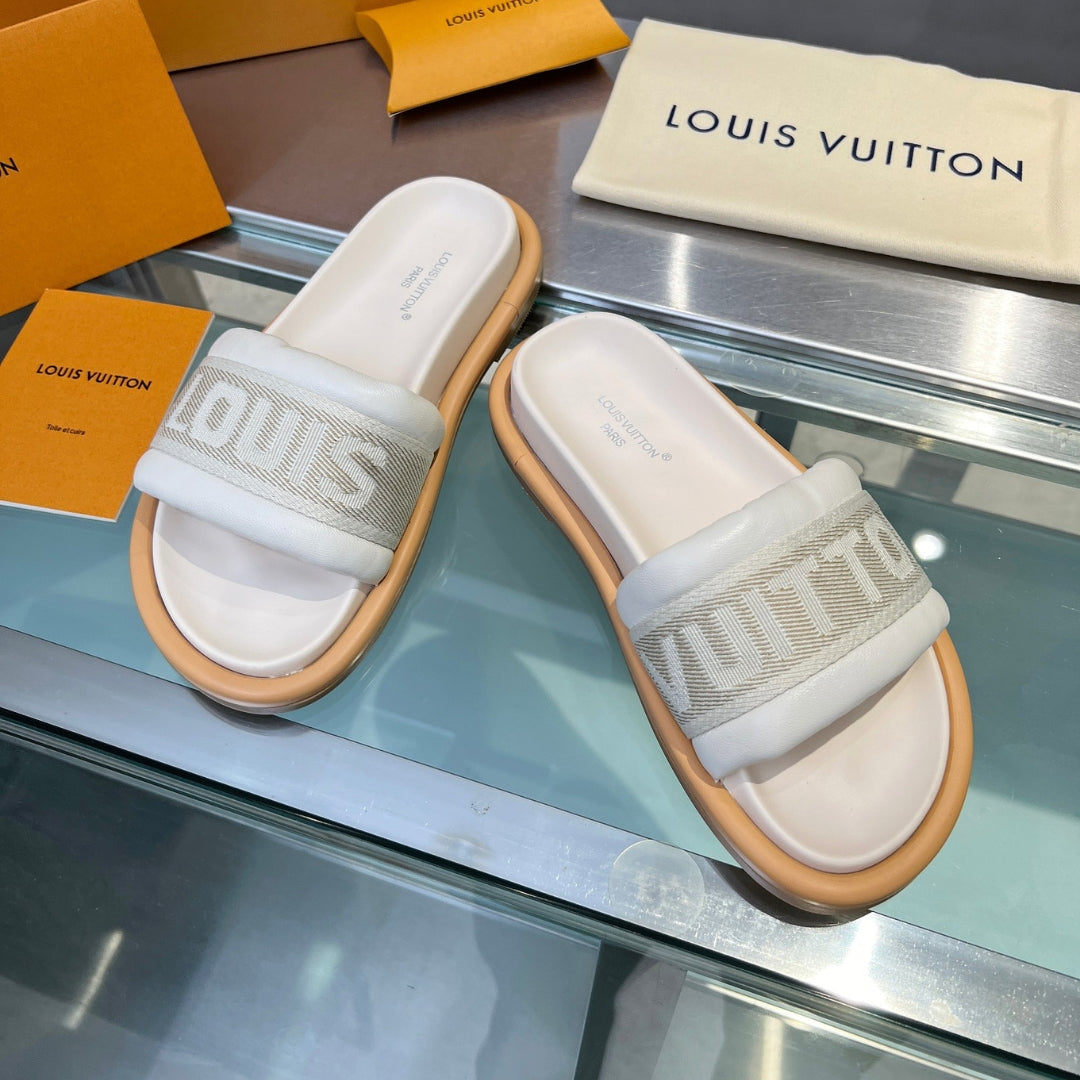 LV Off White 2 Leather Slide Sandal