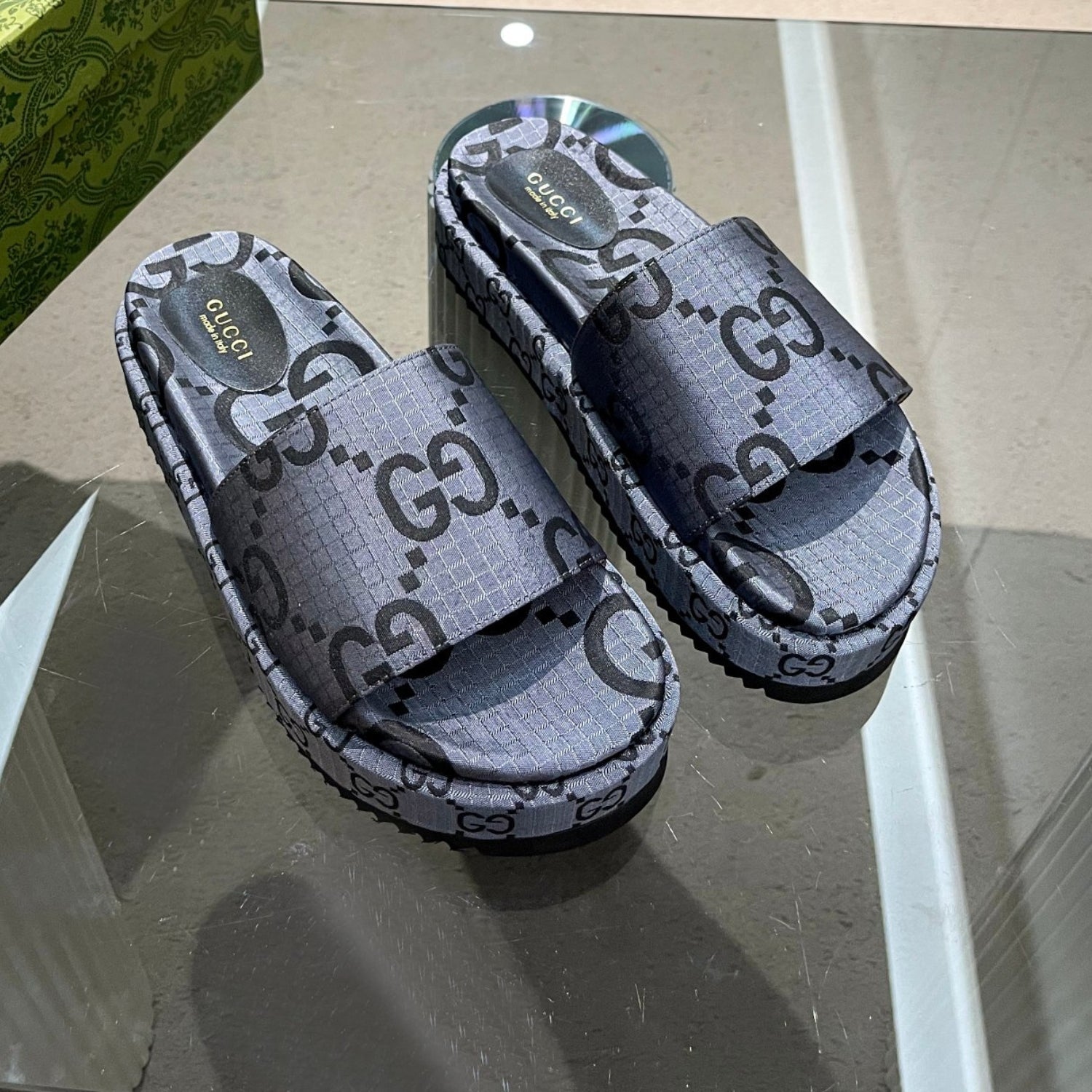 GG Platform Slider Sandal Gray with Print
